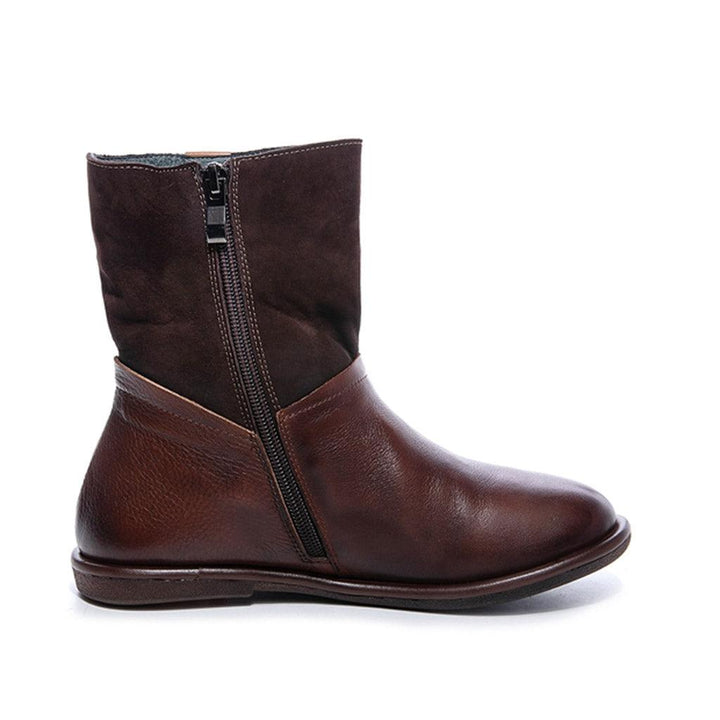 Retro Stitching Velvet Women Short Boots - ZYLIRA
