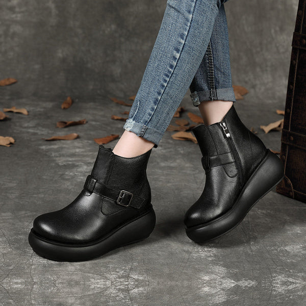 Retro Wedge Buckle Women's Boots