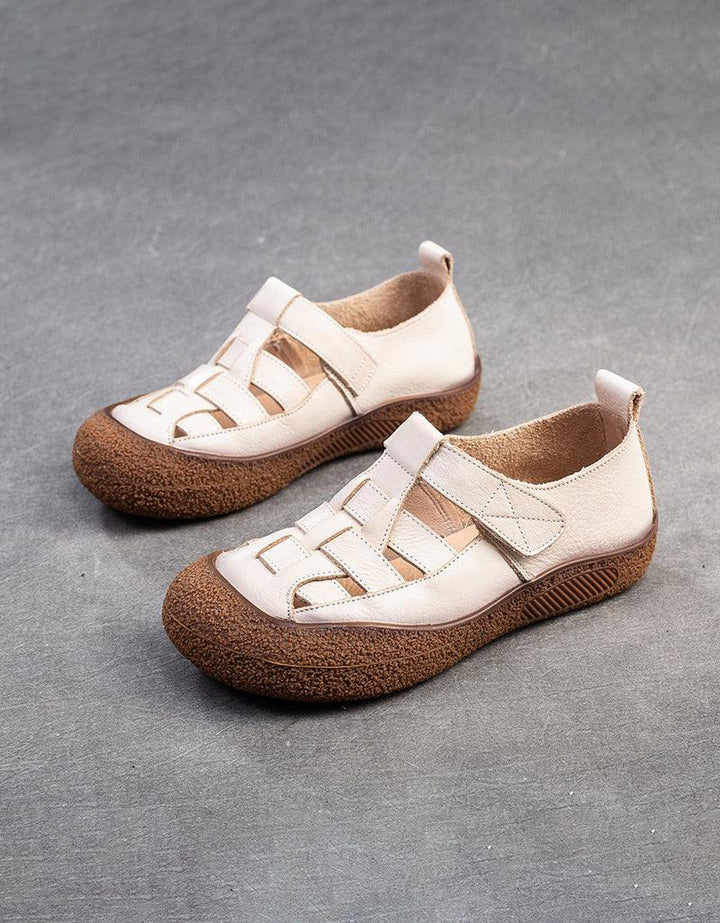 Round Toe Leather Braid Comfortable Retro Sandals - ZYLIRA