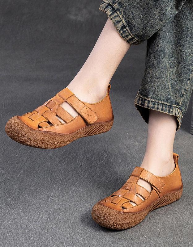 Round Toe Leather Braid Comfortable Retro Sandals - ZYLIRA