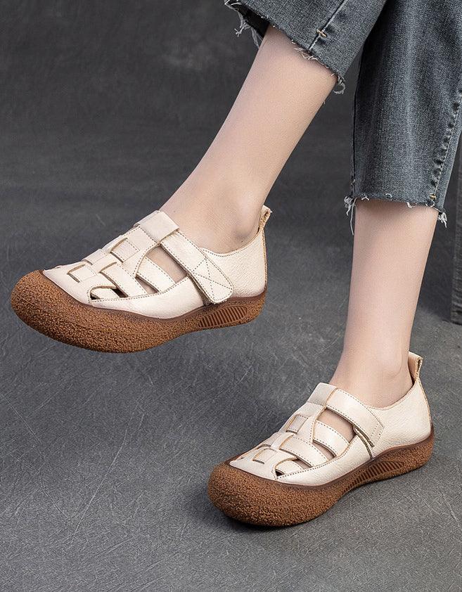 Round Toe Leather Braid Comfortable Retro Sandals - ZYLIRA