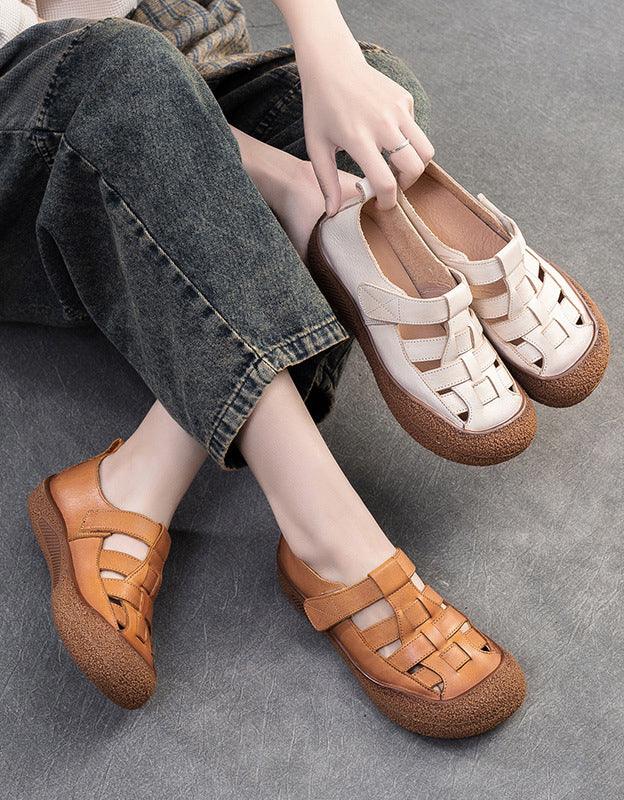 Round Toe Leather Braid Comfortable Retro Sandals - ZYLIRA