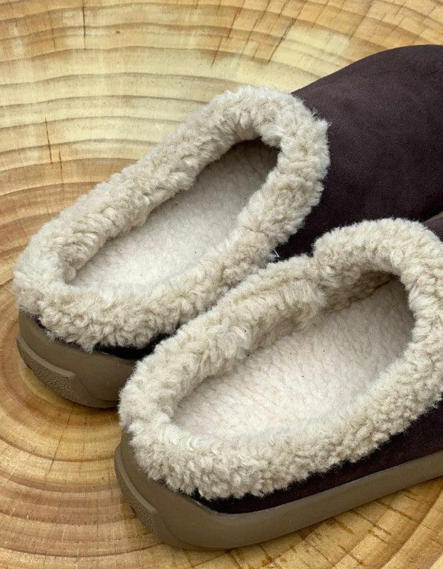 Round Toe Winter Indoor Suede Slippers with Fur - ZYLIRA