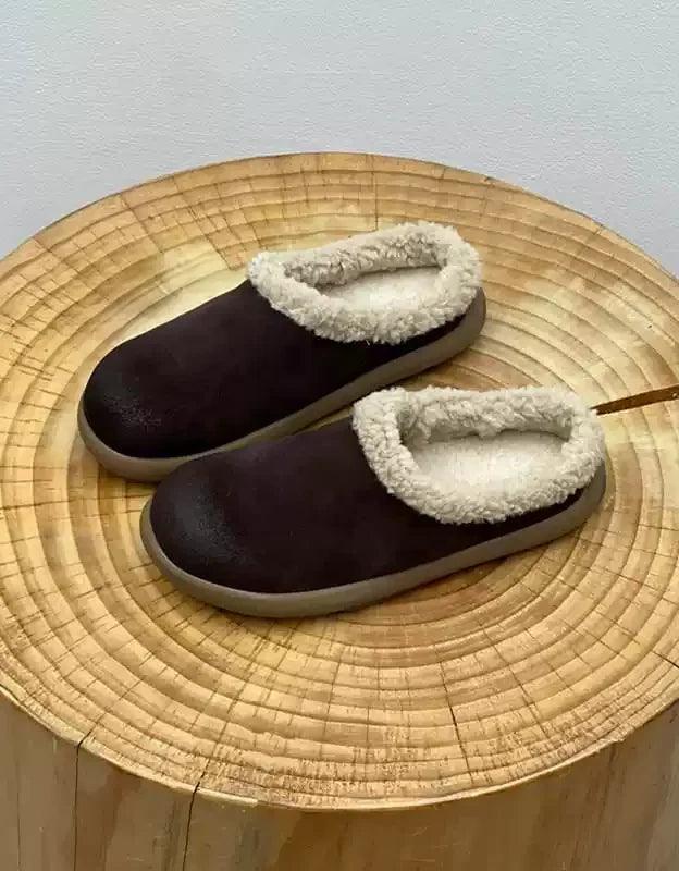 Round Toe Winter Indoor Suede Slippers with Fur - ZYLIRA