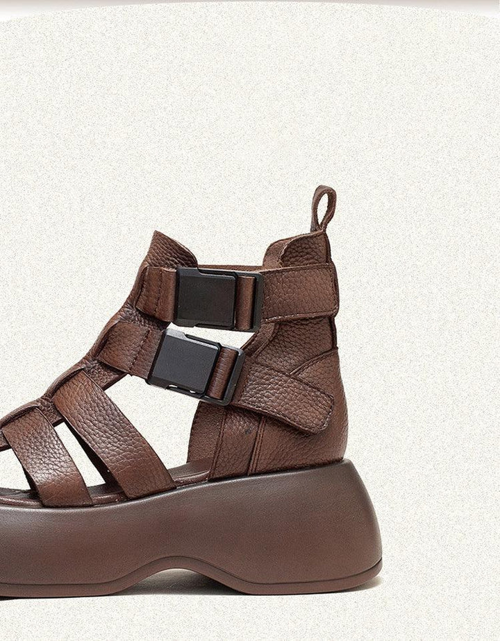 Breathable Side Buckle Strappy Retro Platform Sandals - ZYLIRA