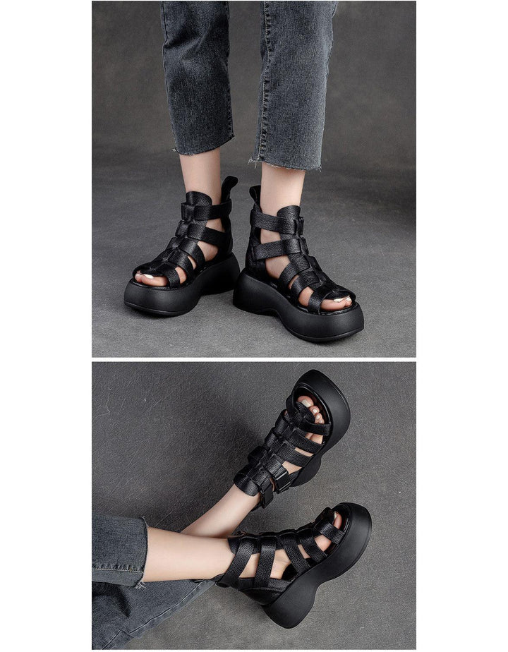 Breathable Side Buckle Strappy Retro Platform Sandals - ZYLIRA