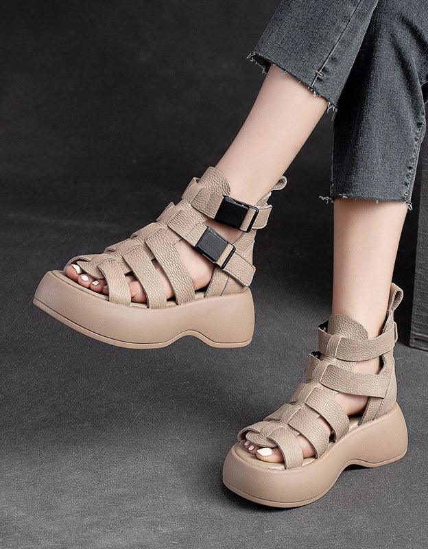 Breathable Side Buckle Strappy Retro Platform Sandals - ZYLIRA