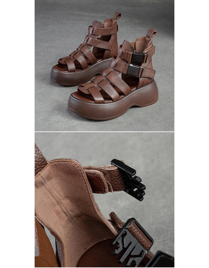 Breathable Side Buckle Strappy Retro Platform Sandals - ZYLIRA