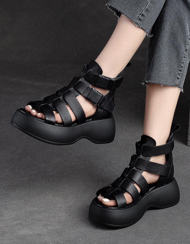 Breathable Side Buckle Strappy Retro Platform Sandals - ZYLIRA