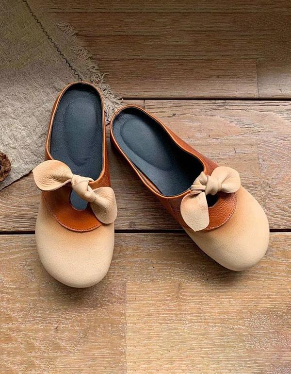 Women's Handmade Bowknot Soft Leather Slides - ZYLIRA