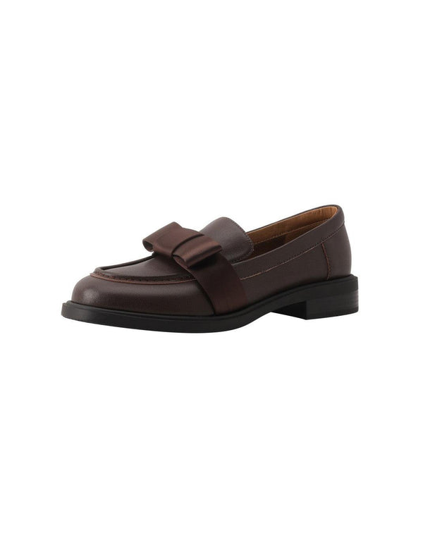 Silk Bowknot Vintage Leather Loafers for Women - ZYLIRA