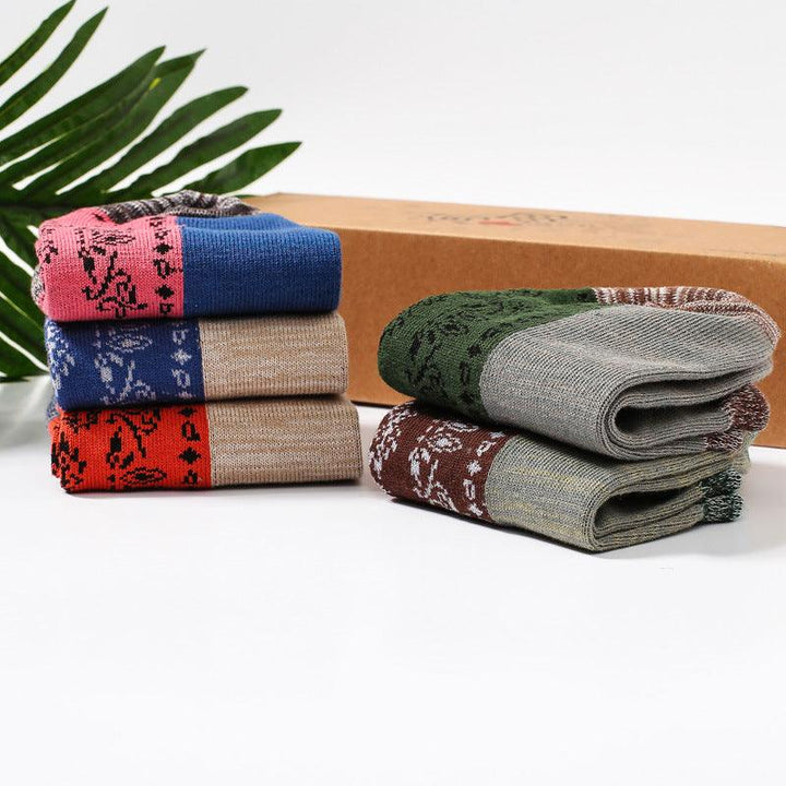 Spring Autumn Jacquard Color Matching Socks (5 Pairs) - ZYLIRA