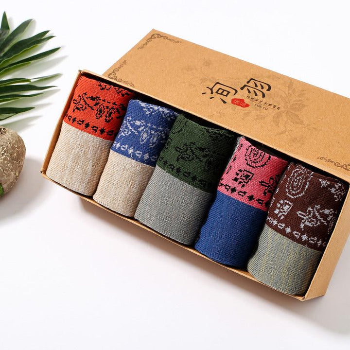 Spring Autumn Jacquard Color Matching Socks (5 Pairs) - ZYLIRA