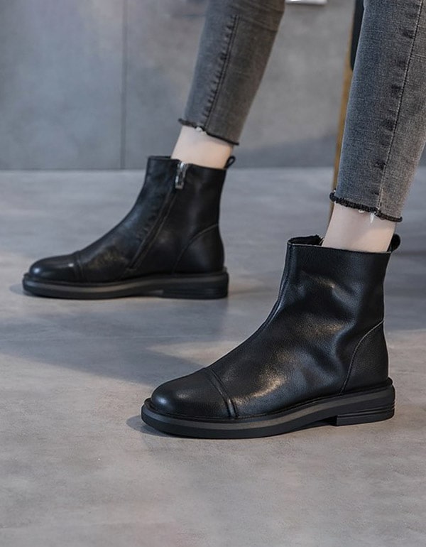 Bottes courtes polyvalentes en cuir noir pour printemps et automne