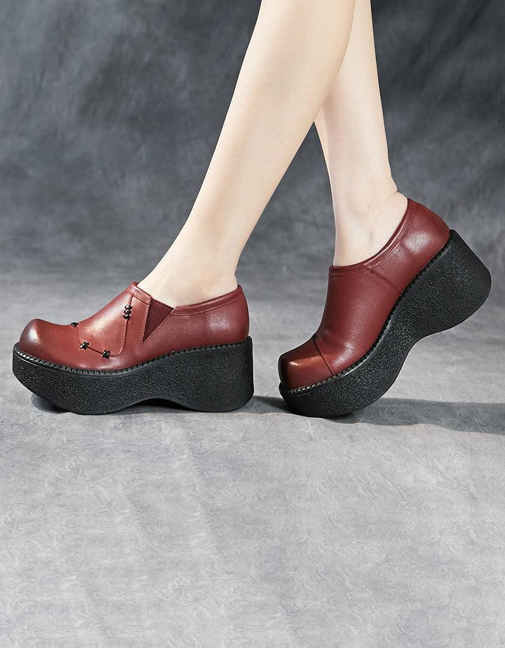 Spring Retro Leather Platform Wide Toe Box Shoes - ZYLIRA