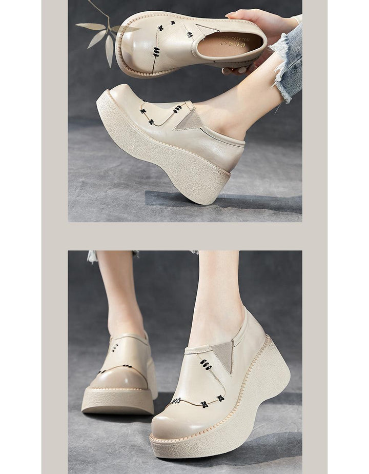 Spring Retro Leather Platform Wide Toe Box Shoes - ZYLIRA