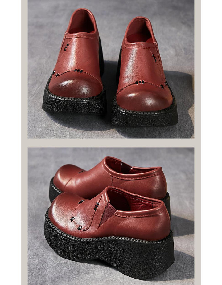 Spring Retro Leather Platform Wide Toe Box Shoes - ZYLIRA