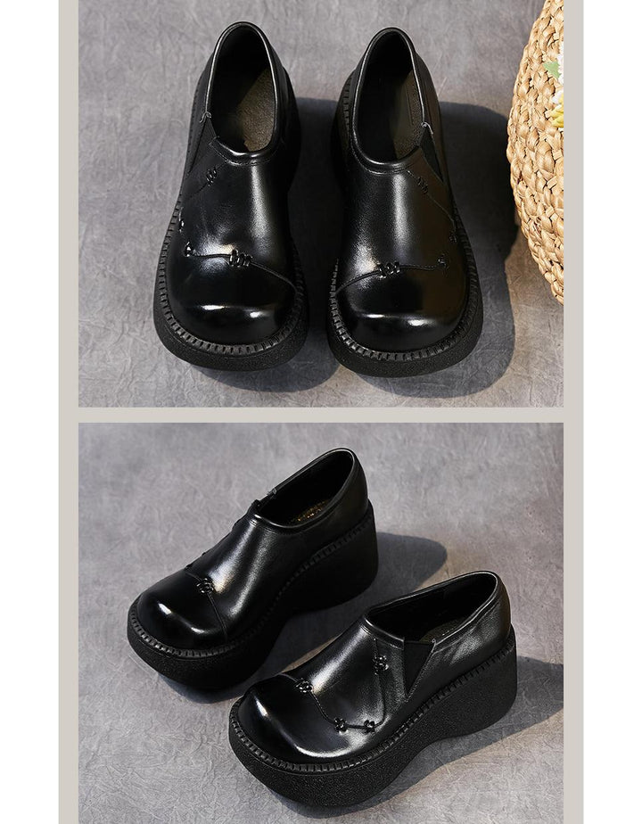 Spring Retro Leather Platform Wide Toe Box Shoes - ZYLIRA