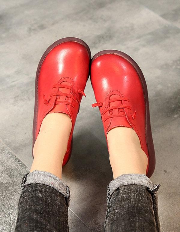 Spring Summer Round Head Ladies Leather Platform Shoes - ZYLIRA