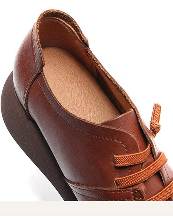 Spring Summer Round Head Ladies Leather Platform Shoes - ZYLIRA