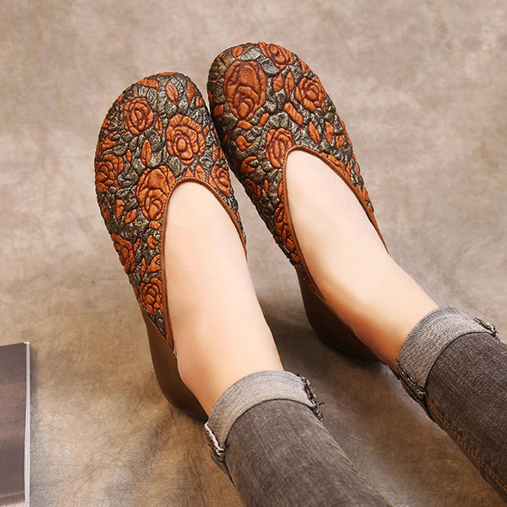 Embossed Leather Handmade Soft Comfortable Flat Shoes - ZYLIRA
