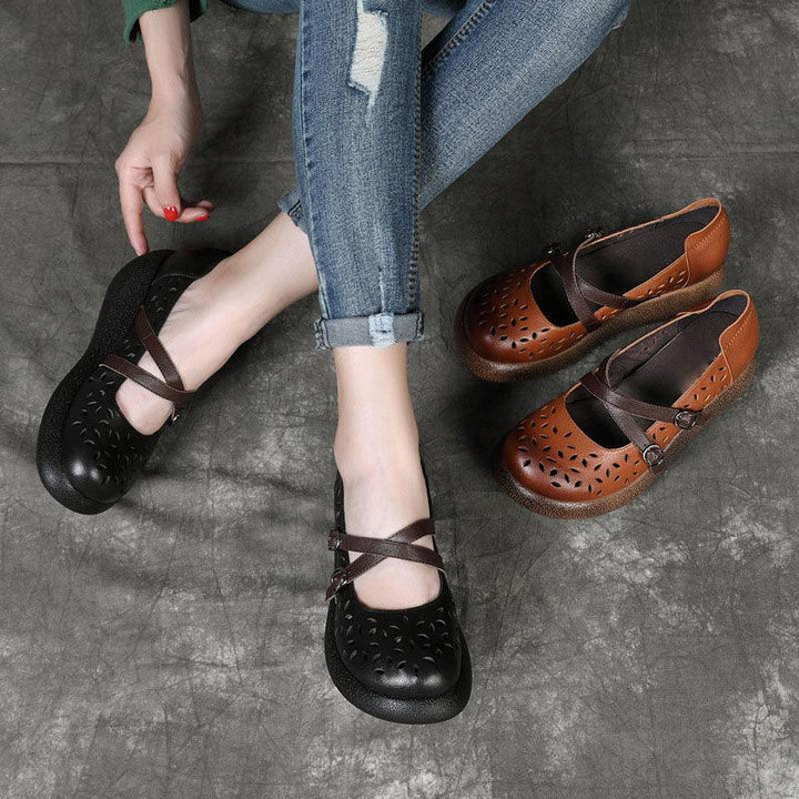Handmade Retro Hollow Comfy Platform Sandals - ZYLIRA