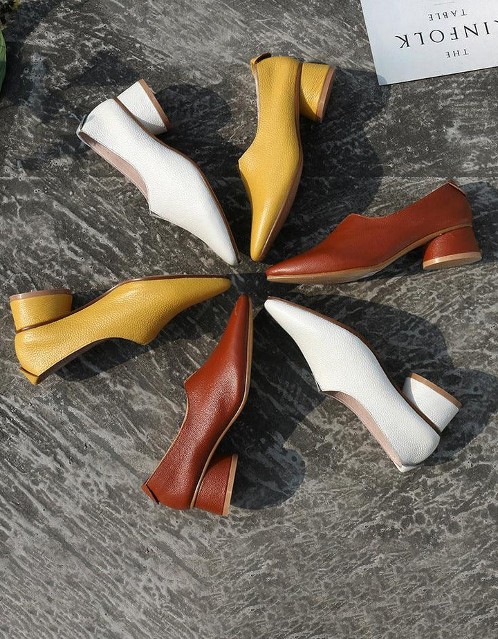 Spring Pointed Toe Elegant Chunky Heels Pumps - ZYLIRA