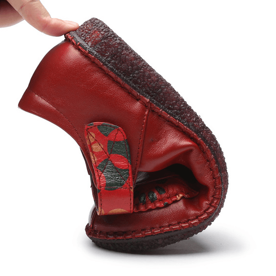 Spring Women Ethnic Leather Soft Bottom Flat Color Matching Shoes - ZYLIRA
