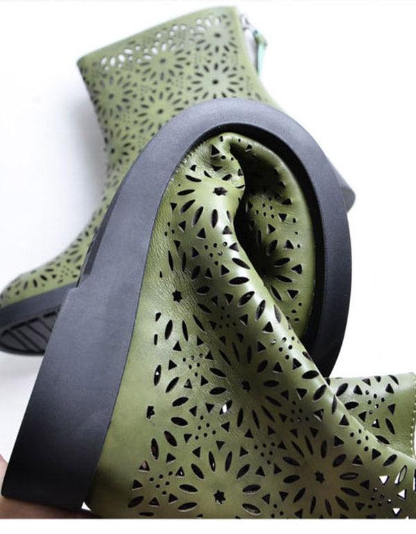Summer Leather Vintage Hollow Summer Boots - ZYLIRA