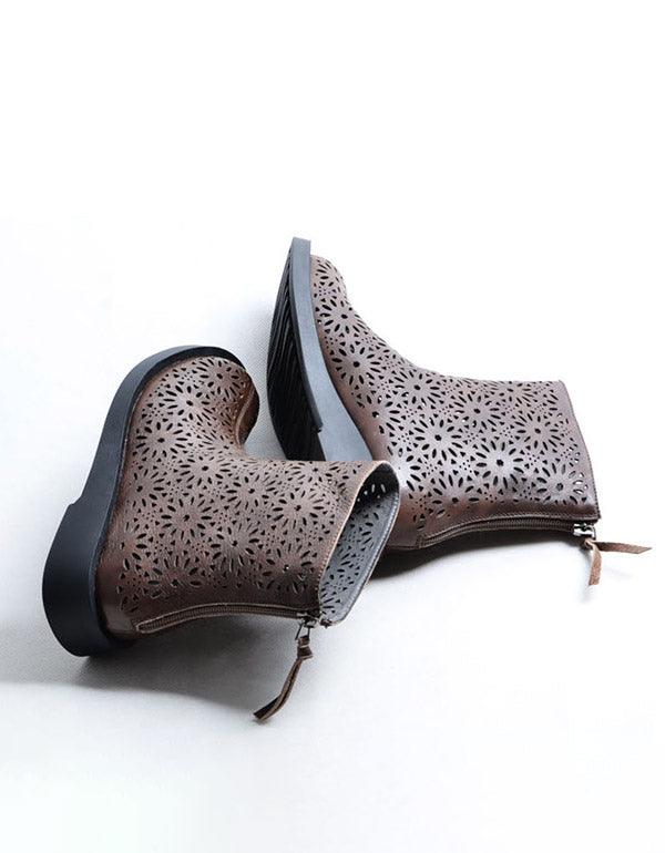 Summer Leather Vintage Hollow Summer Boots - ZYLIRA