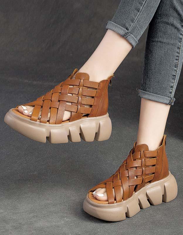 Summer Open Toe Vintage Woven Platform Sandals - ZYLIRA