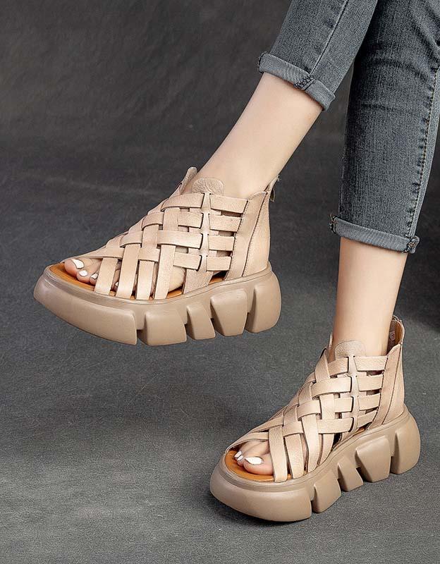 Summer Open Toe Vintage Woven Platform Sandals - ZYLIRA