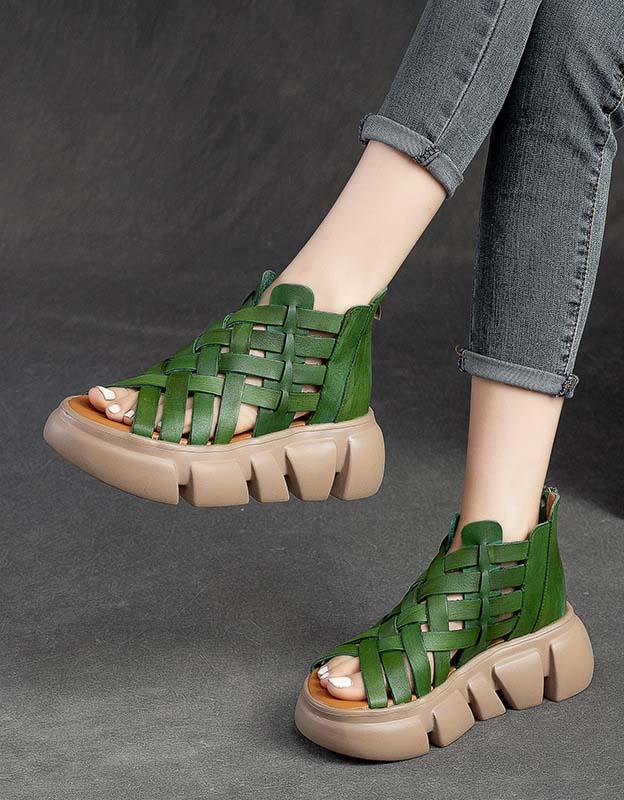 Summer Open Toe Vintage Woven Platform Sandals - ZYLIRA