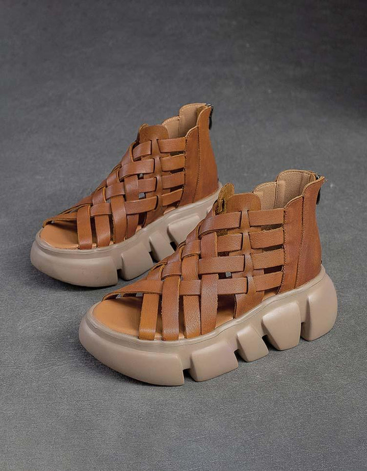 Summer Open Toe Vintage Woven Platform Sandals - ZYLIRA