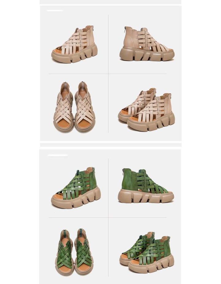 Summer Open Toe Vintage Woven Platform Sandals - ZYLIRA