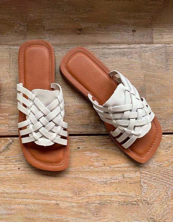 Vintage Leather Summer Woven Slides - ZYLIRA