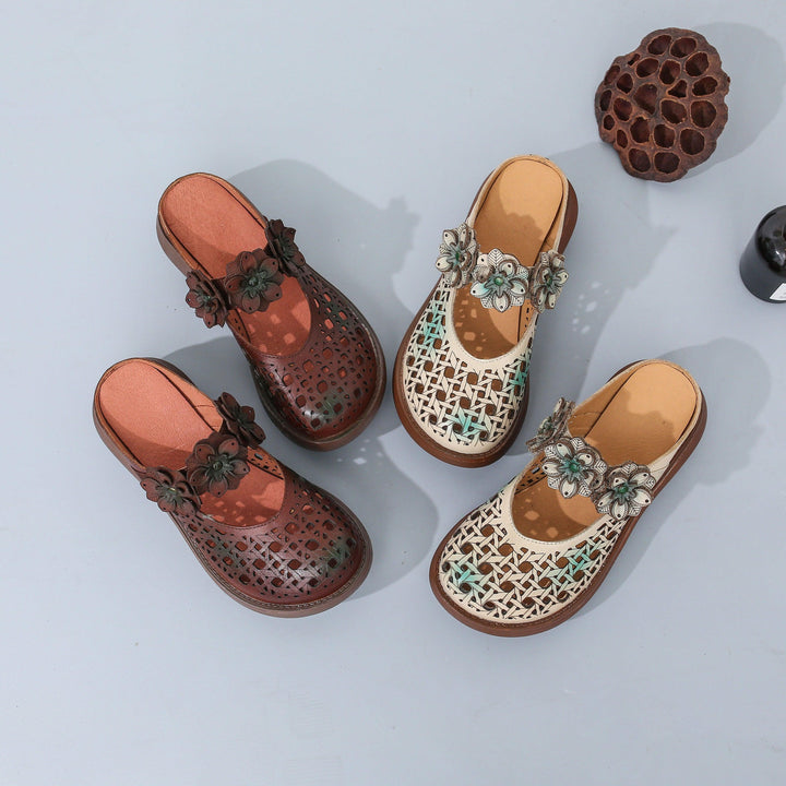 Summer Flowers Strap Hollow Wedge Slippers - ZYLIRA
