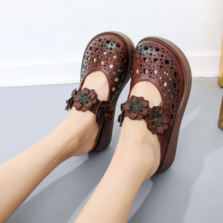 Summer Flowers Strap Hollow Wedge Slippers - ZYLIRA