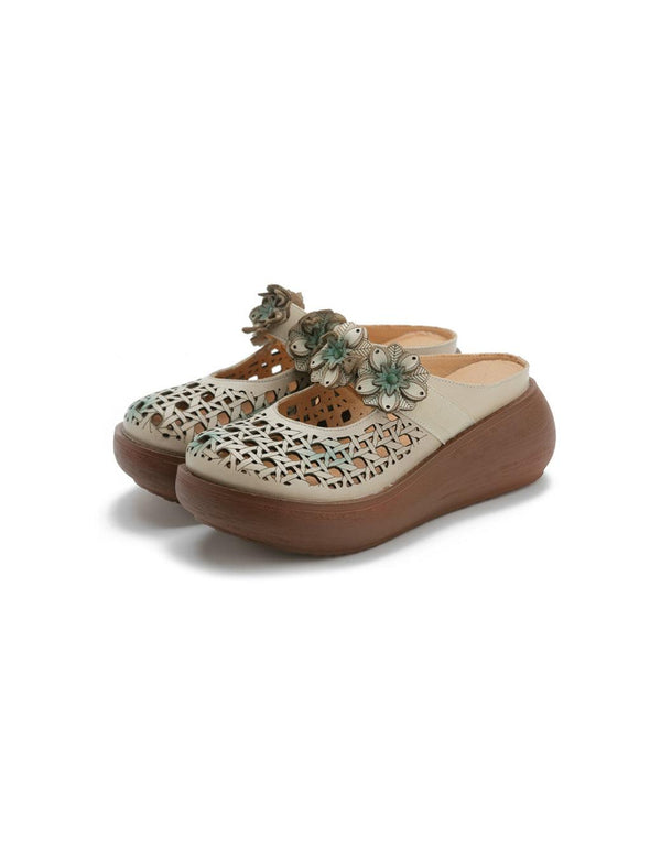 Summer Flowers Strap Hollow Wedge Slippers - ZYLIRA