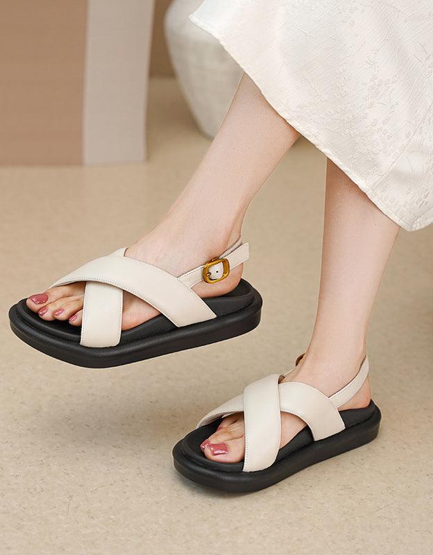 Thick Heel Sheepskin Cross-strap Sandals Slingback - ZYLIRA