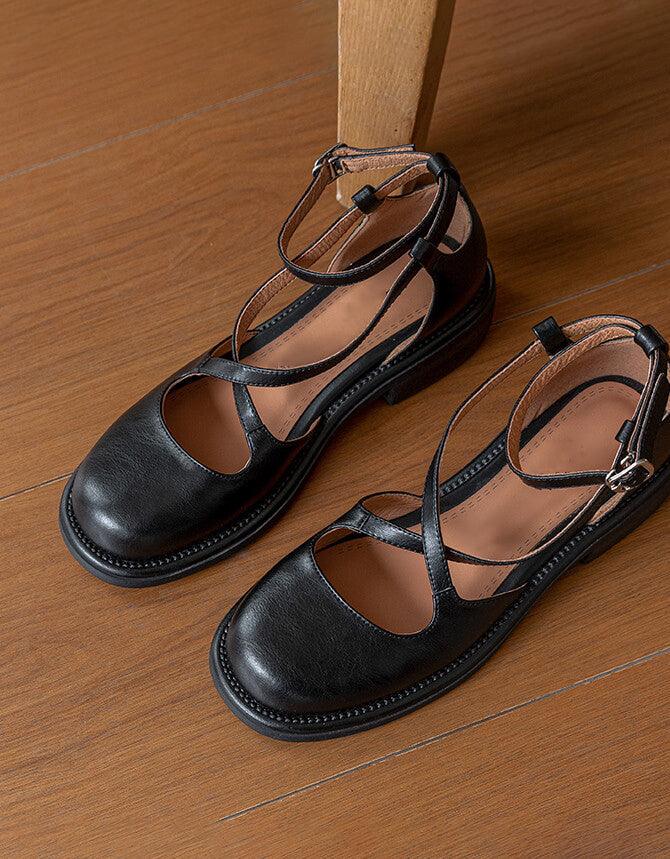 Vintage Ankle Cross Strap Round Toe Mary Jane Shoes - ZYLIRA