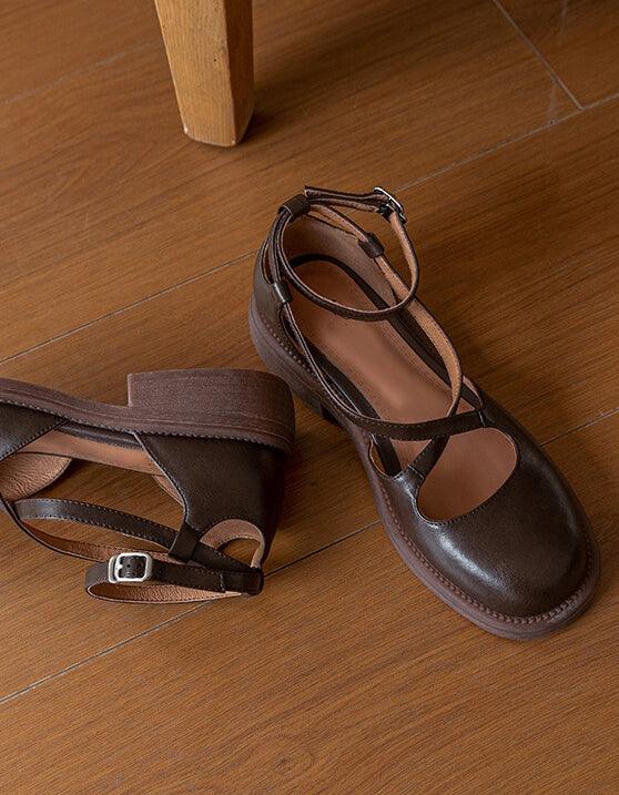 Vintage Ankle Cross Strap Round Toe Mary Jane Shoes - ZYLIRA