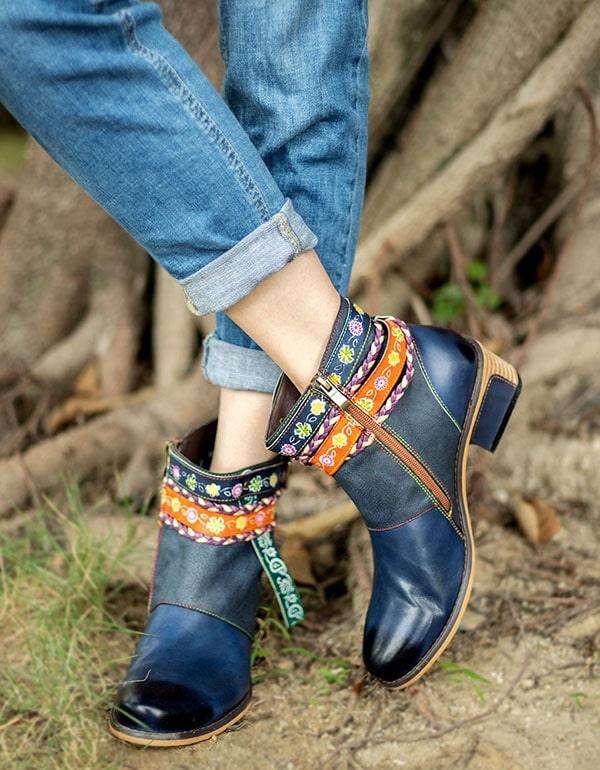 Vintage Fashion Ethnic Style Buckle Ankle Boots - ZYLIRA