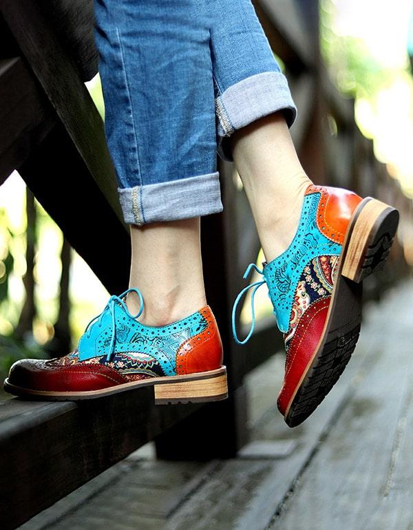 Handmade Leather Vintage Oxford Shoes for Women 36-42 - ZYLIRA