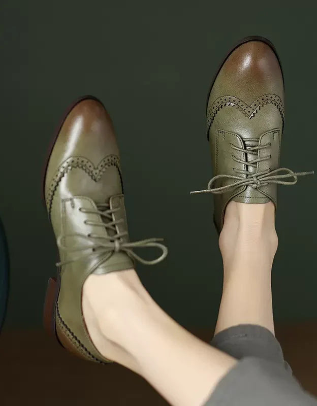 Vintage Green Classic Brogue Oxford Shoes Women April Shoes Collection 2023 150.00