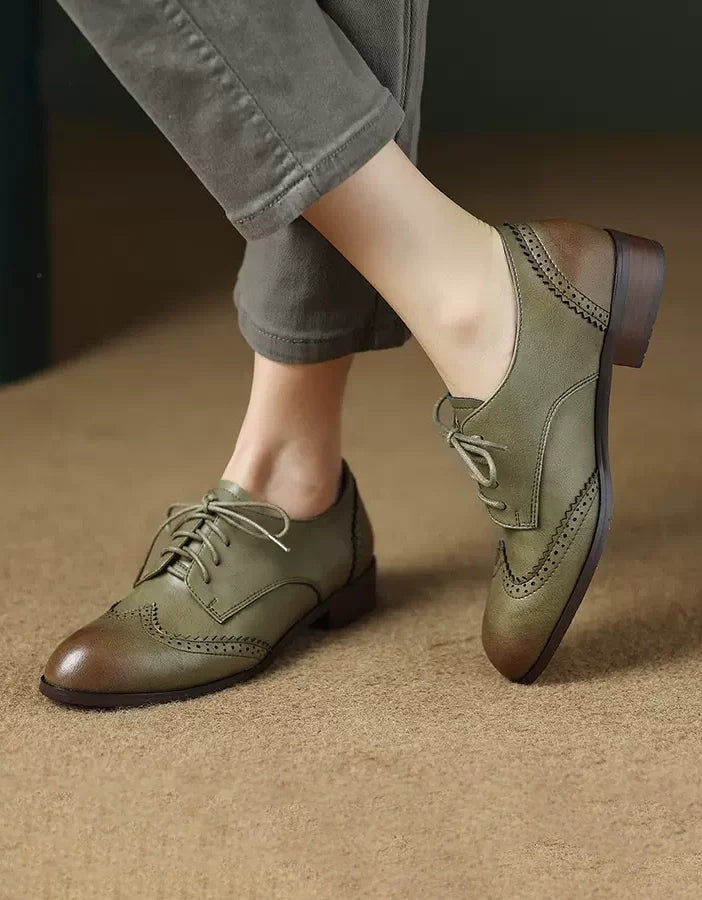 Vintage Green Classic Brogue Oxford Shoes Women April Shoes Collection 2023 150.00