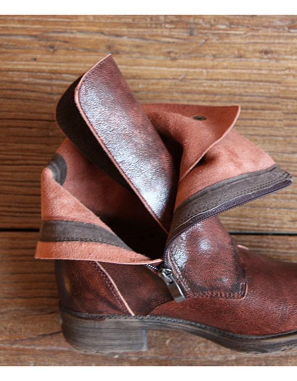 Vintage Handmade Leather Belt Buckle Motorcycle Short Boots - ZYLIRA