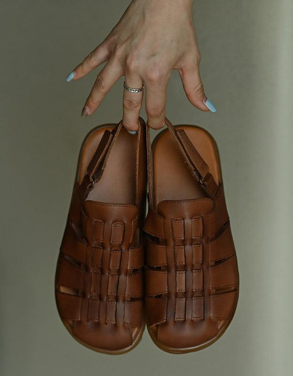 Vintage Leather Woven Close Toe Slingback Sandals - ZYLIRA