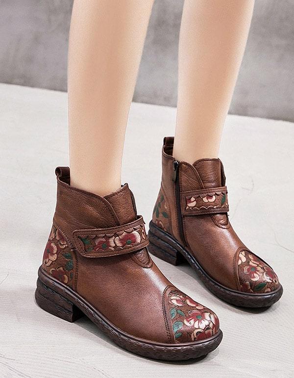 Vintage Painted Velcro Ethnic Winter Boots - ZYLIRA