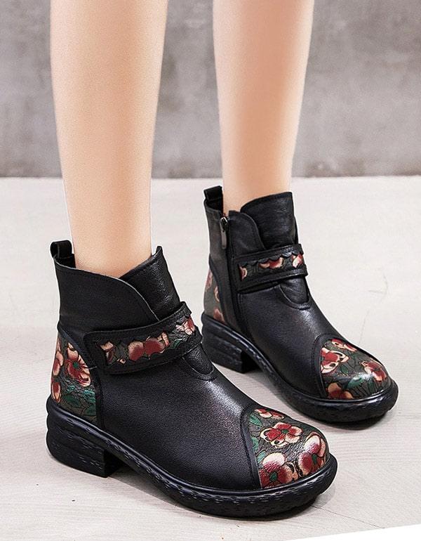 Vintage Painted Velcro Ethnic Winter Boots - ZYLIRA
